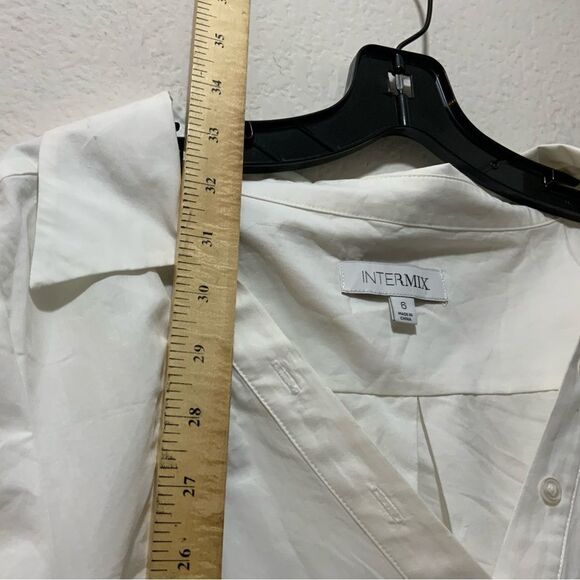 Intermix Maggie Cotton Poplin Asymmetrical Button Wrap Shirt Dress White 6 - Picture 11 of 12